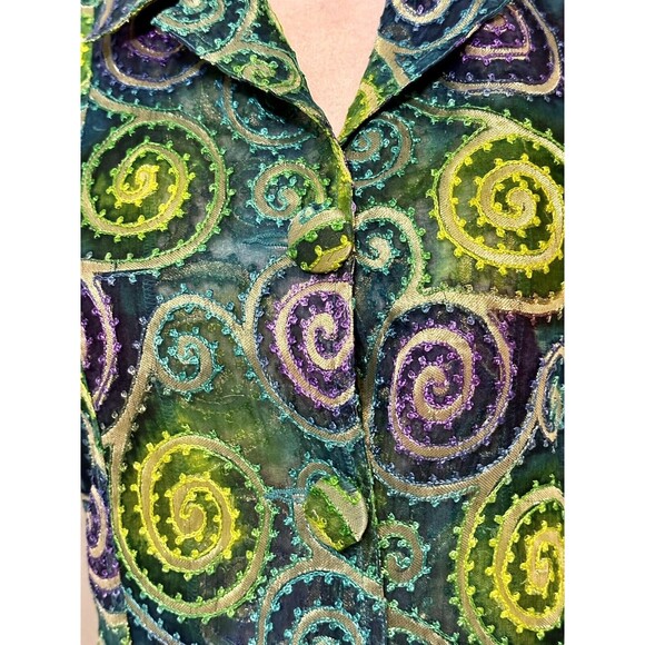 Chico's Size 0(S 4-6) Metallic Silk Embroidery Jacket Art To Wear Boho Occasion - Picture 3 of 11